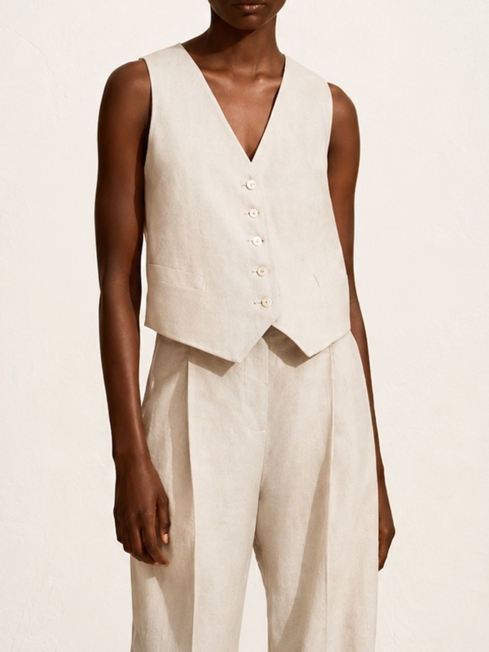 MATTEAU Linen Waistcoat Vest Natural Neutral Tailored Button Front Sz 4 US 8